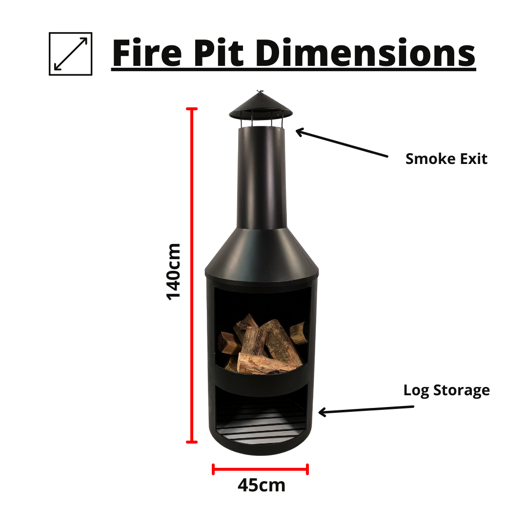 1.4m Tall Outdoor Garden Patio Chiminea Log Burner Fire Pit with Log Store & Cover