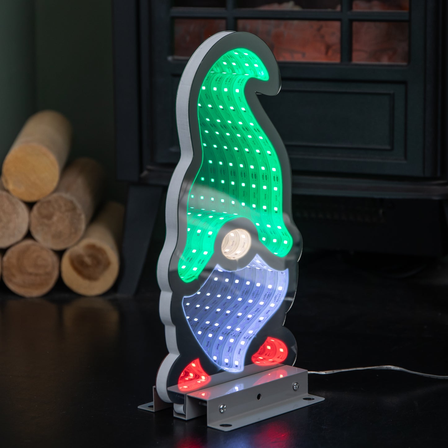 Factory Seconds: 30cm Infinity Light up Christmas Gonk Decoration with Green & White LEDs on Metal Base