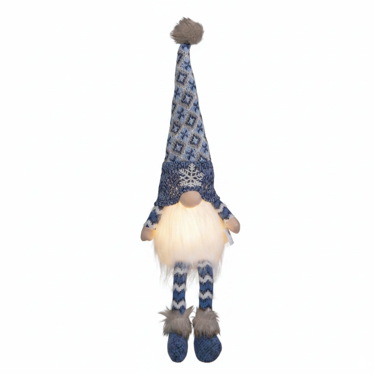 55cm Battery Operated Light up Blue Christmas Gonk with Dangly Legs & Snowflake Hat