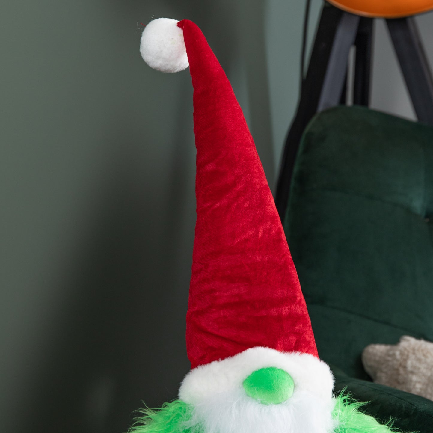35cm Soft Green Fur Christmas Sitting Gronk Decoration with Santa Hat