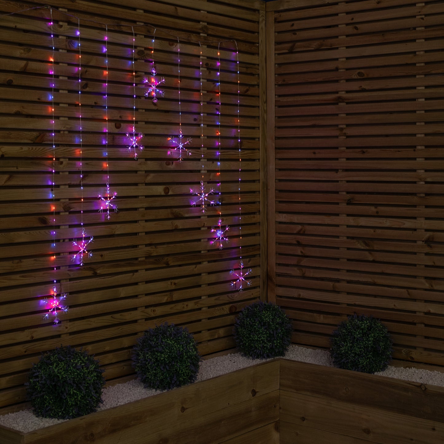 1.2m x 1.2m Light up Snowflake Pin Wire Christmas Curtain Lights with 339 Rainbow LEDs