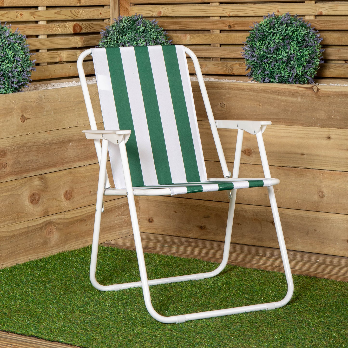 Folding Camping / Picnic Chair in Green and White Garden Patio