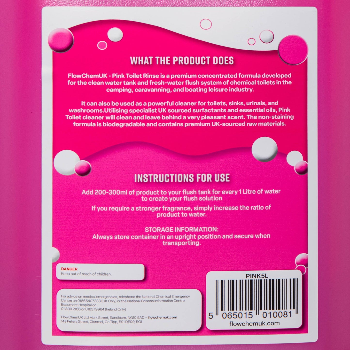 5 Litres Cherry Pink Toilet Flush Cleaning Rinse Concentrate Fluid