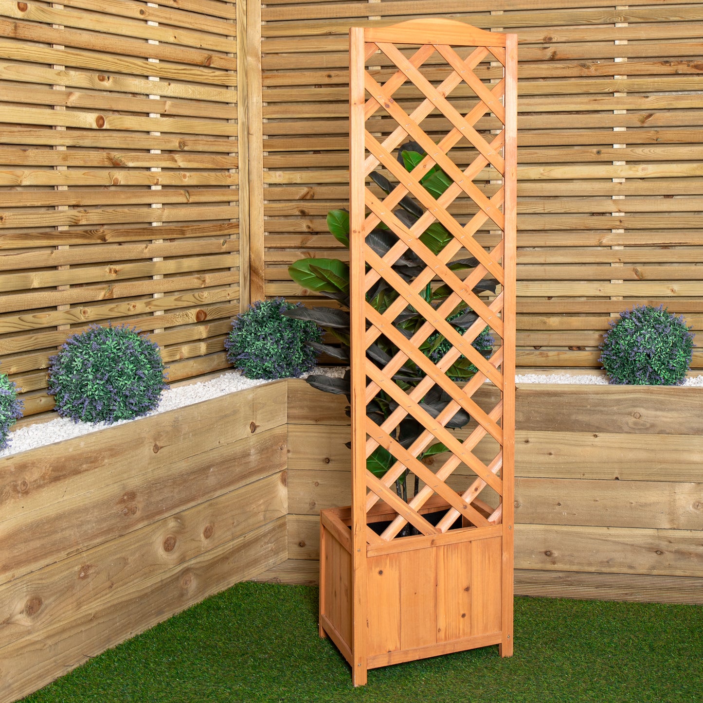 1.6m Samuel Alexander Natural Wooden Freestanding Garden Trellis with Raised Bed Planter
