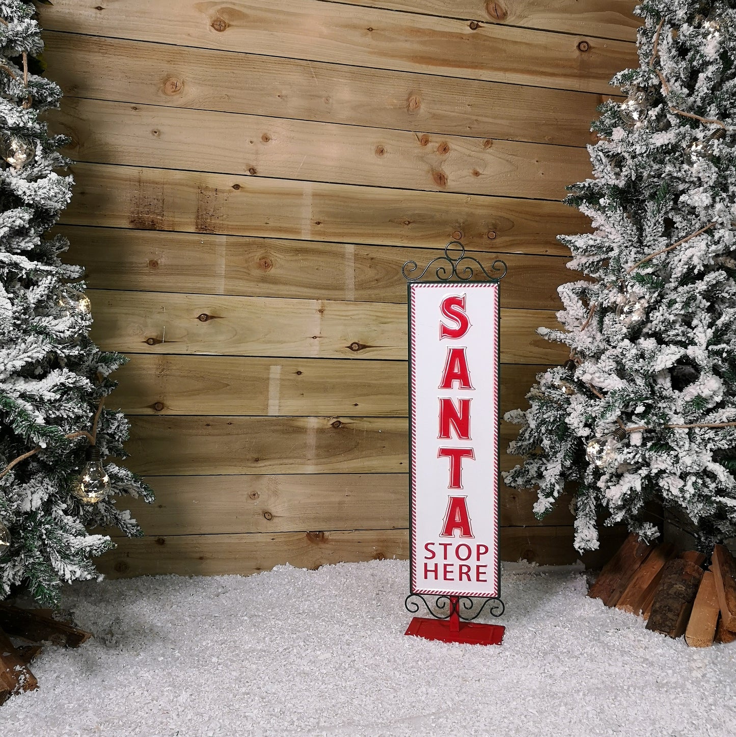 86cm Red and White Santa Stop Here Sign Christmas Decoration