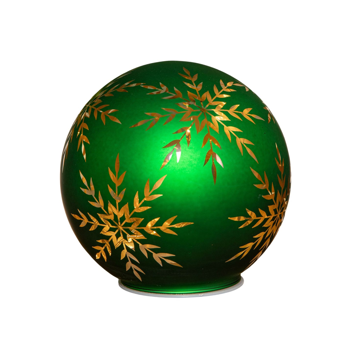 15cm Battery Operated Light up Snowflake Glass Ball in Green with Warm White LEDs