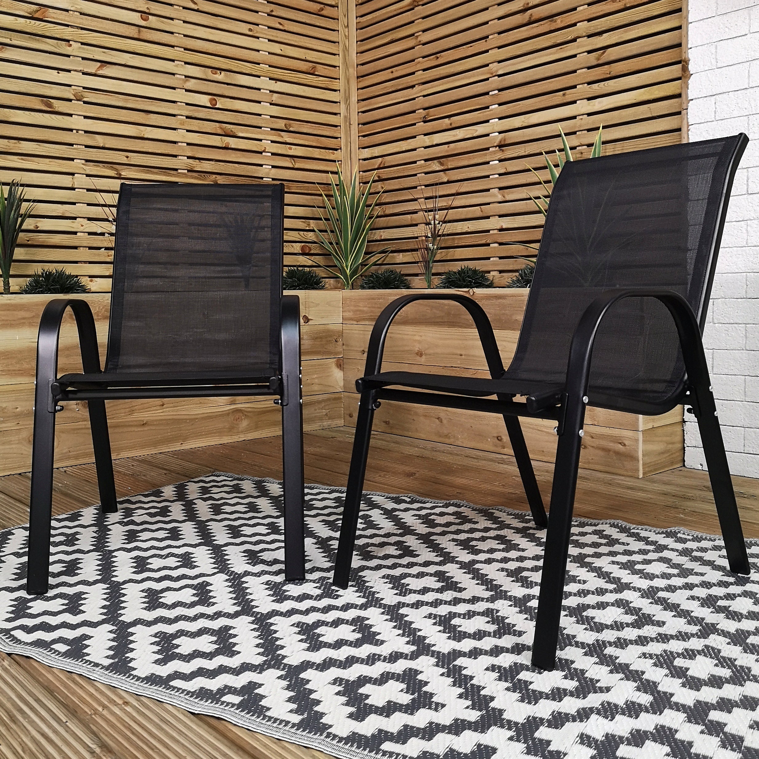 Set of 4 Outdoor Garden Patio Textilene Furniture Chairs in Black