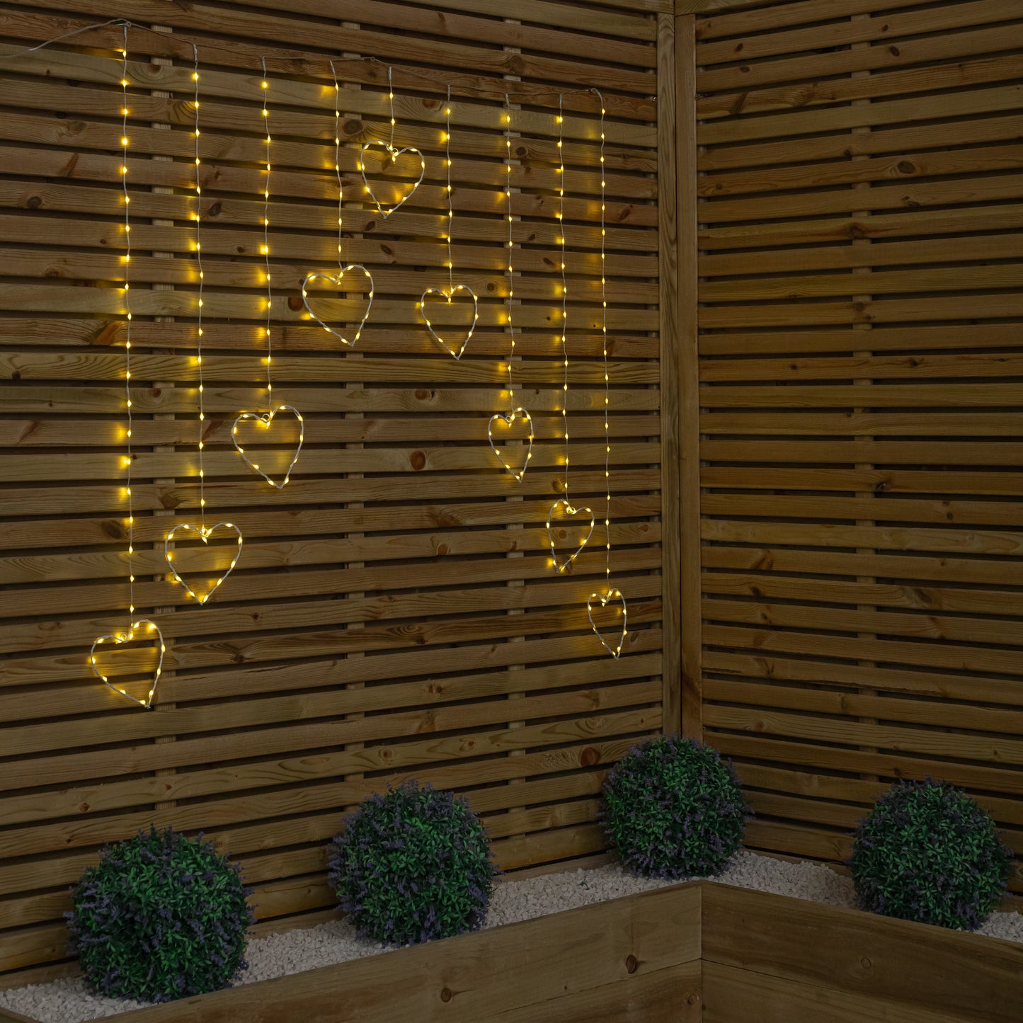 1.2 x 1.2m Light up Christmas Heart Curtain Lights with 229 Warm White LEDs