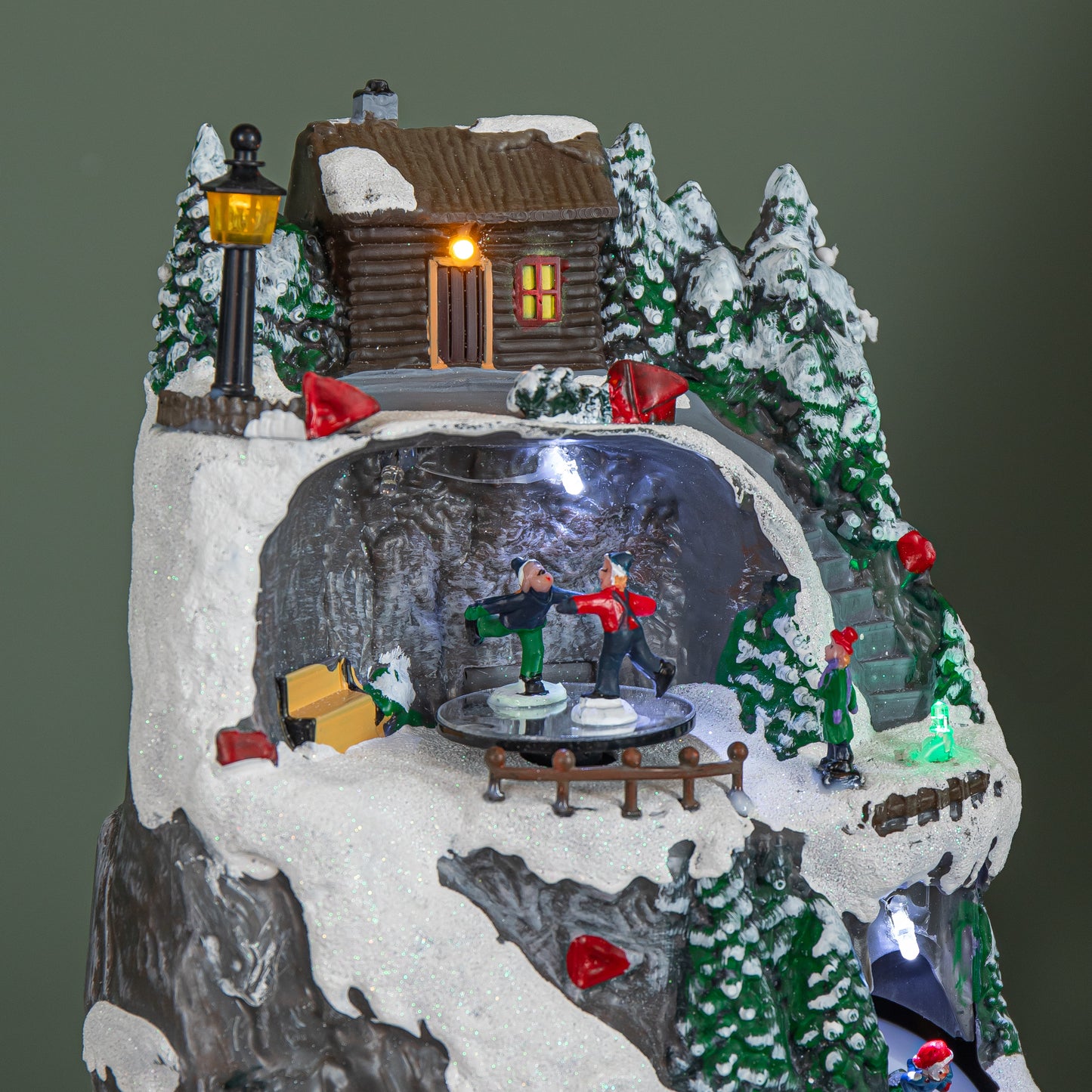 30cm Light up Christmas Winter Ski Village Scene with Music and LEDs