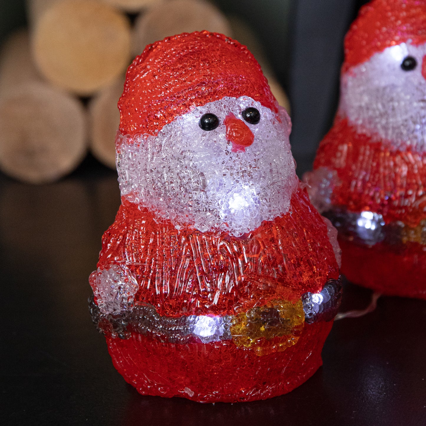 14cm Set of 5 Battery Operated Light up Christmas Santa Ornaments with 40 Cool White LEDs