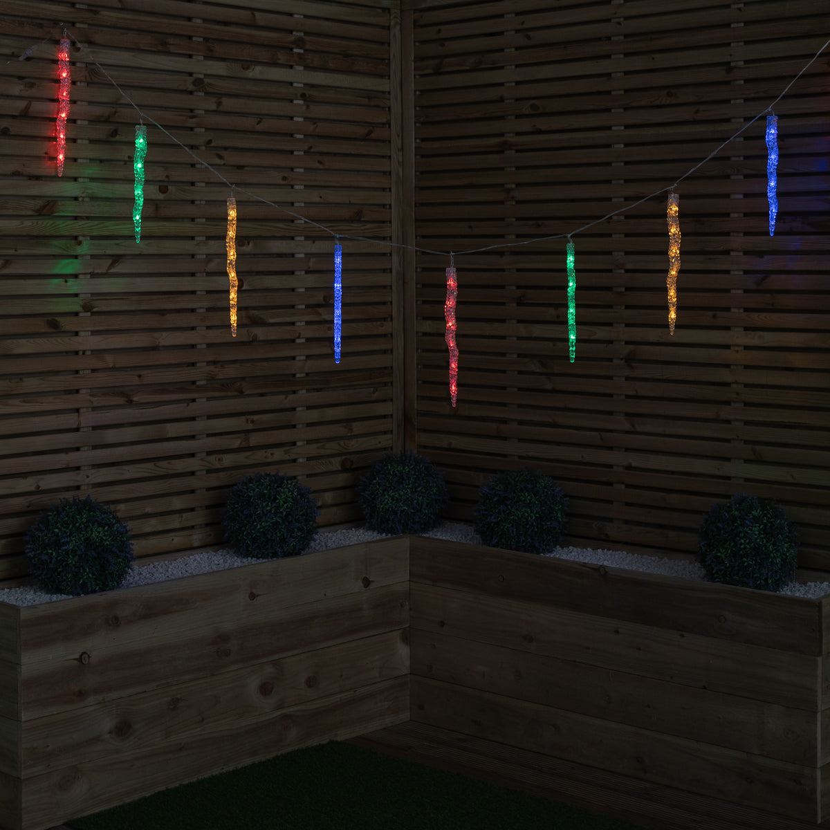 Set of 10 Light up Christmas Smart Icicle Lights with 50 Cool White & Multi-Coloured LEDs