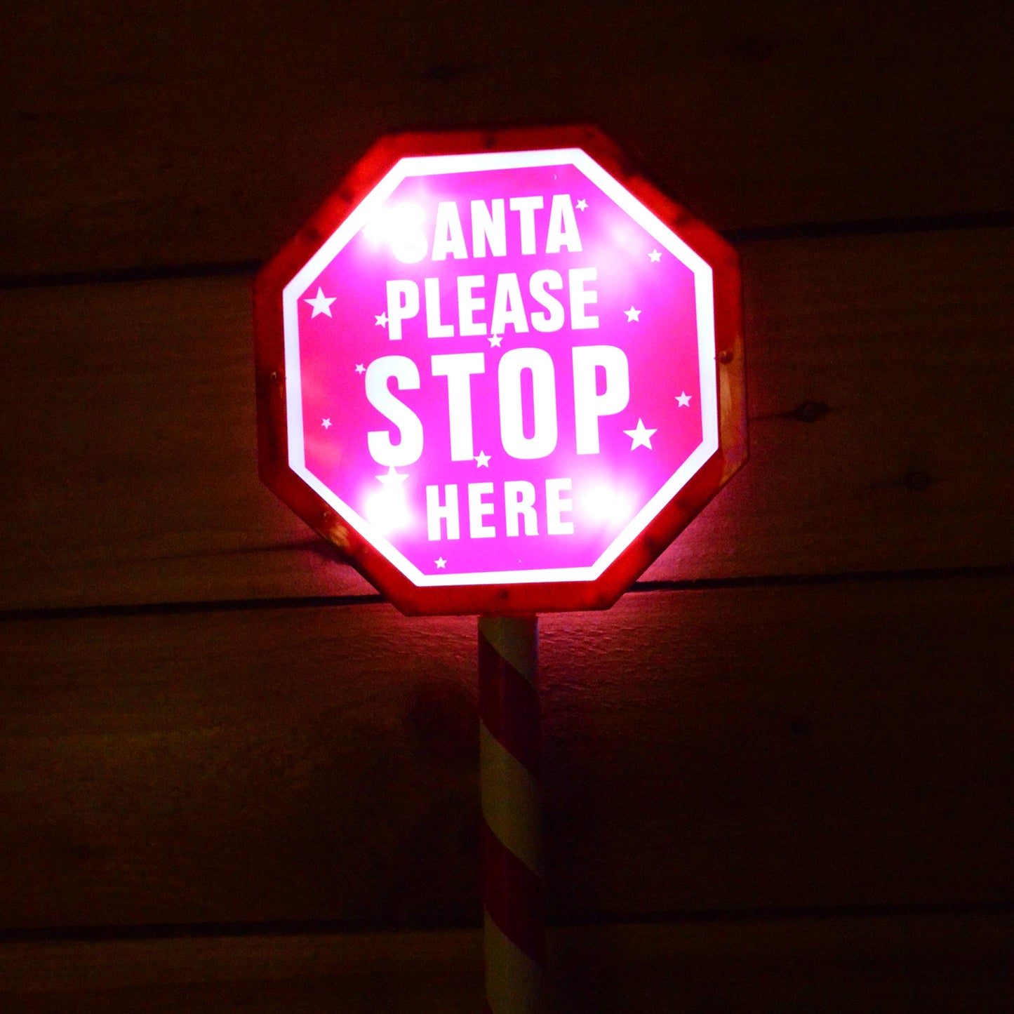 80cm Premier Christmas Sign - Santa Please Stop Here with LED & Timer