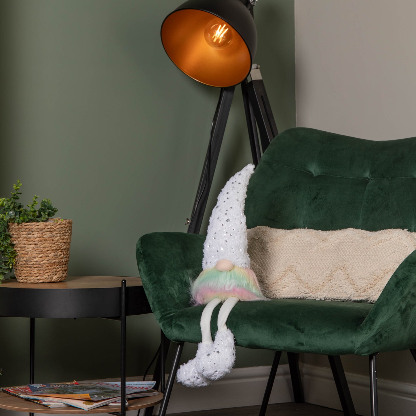 70cm Festive Christmas Rainbow Haired Plush Gonk Dangly Legs & Starry Hat