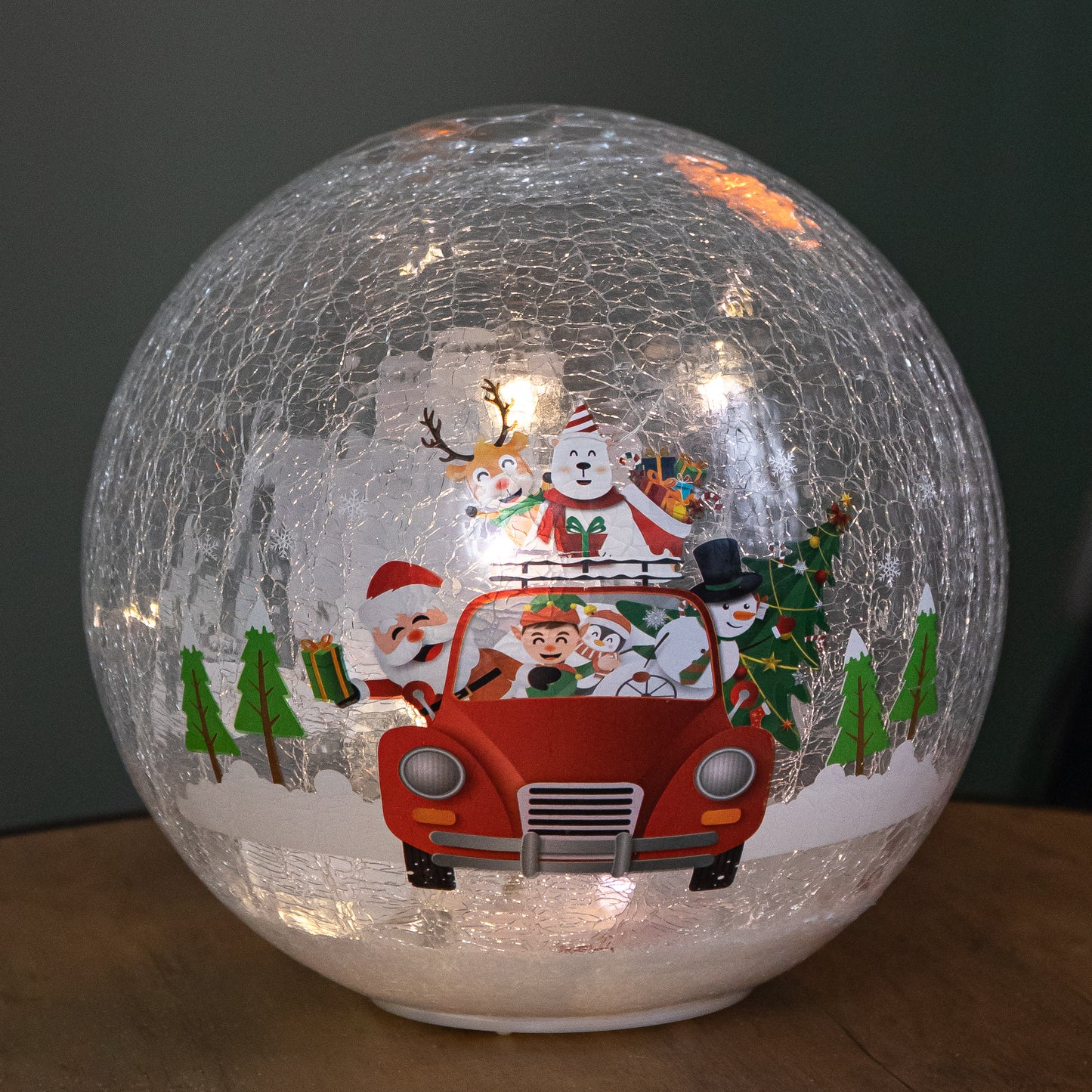 20cm Battery Operated Light up Santa and Friends Christmas Crackle Ball with LEDs