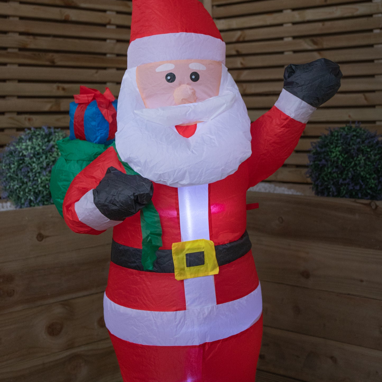 130cm (4ft) Inflatable LED Outdoor Christmas Standing Santa with Gift in Sack