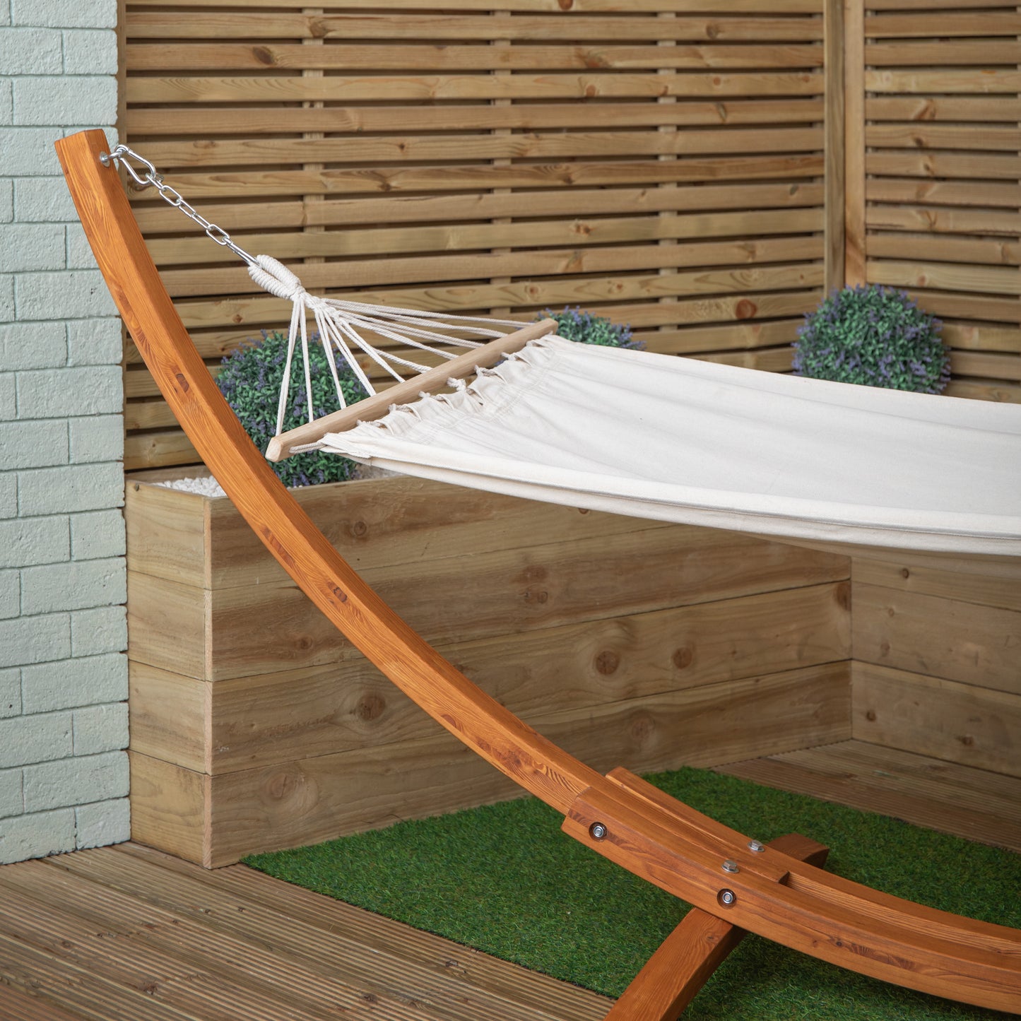 3.10m x 1.2m Palermo Freestanding Garden Hammock with Larch Wood Arc Stand in Cream