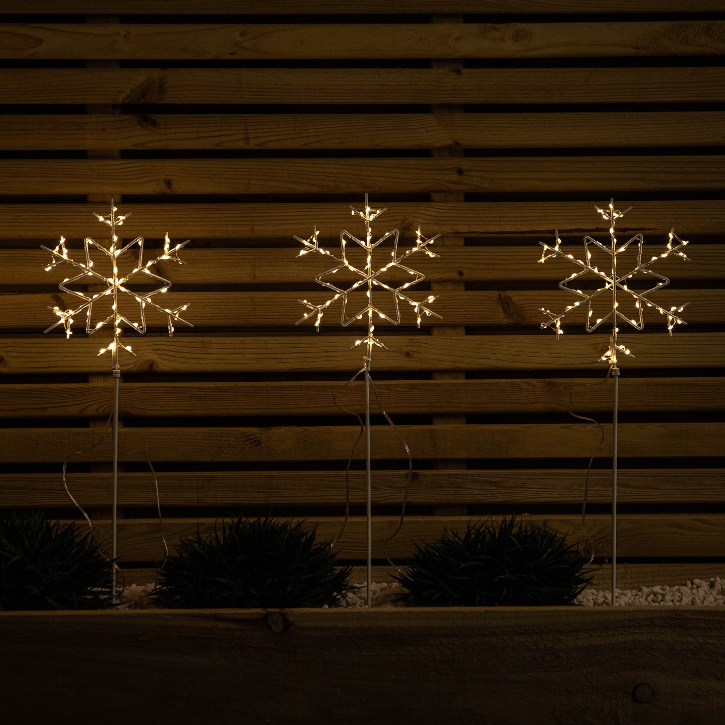 Set of 4 60cm Light up Christmas Snowflake Path Lights with 260 Warm White LEDs