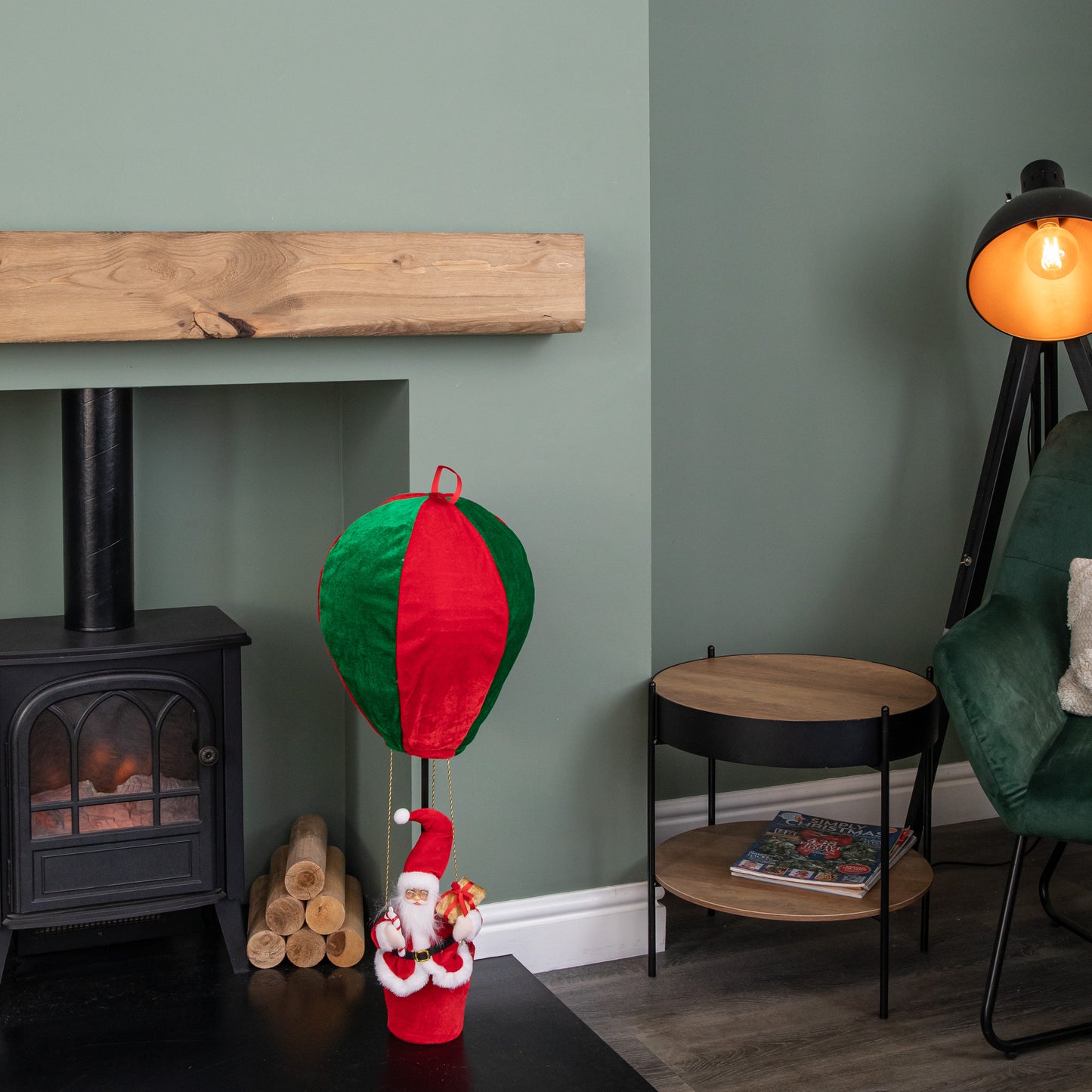 80cm Red and Green Santa's Hot Air Balloon Hanging Christmas Decoration