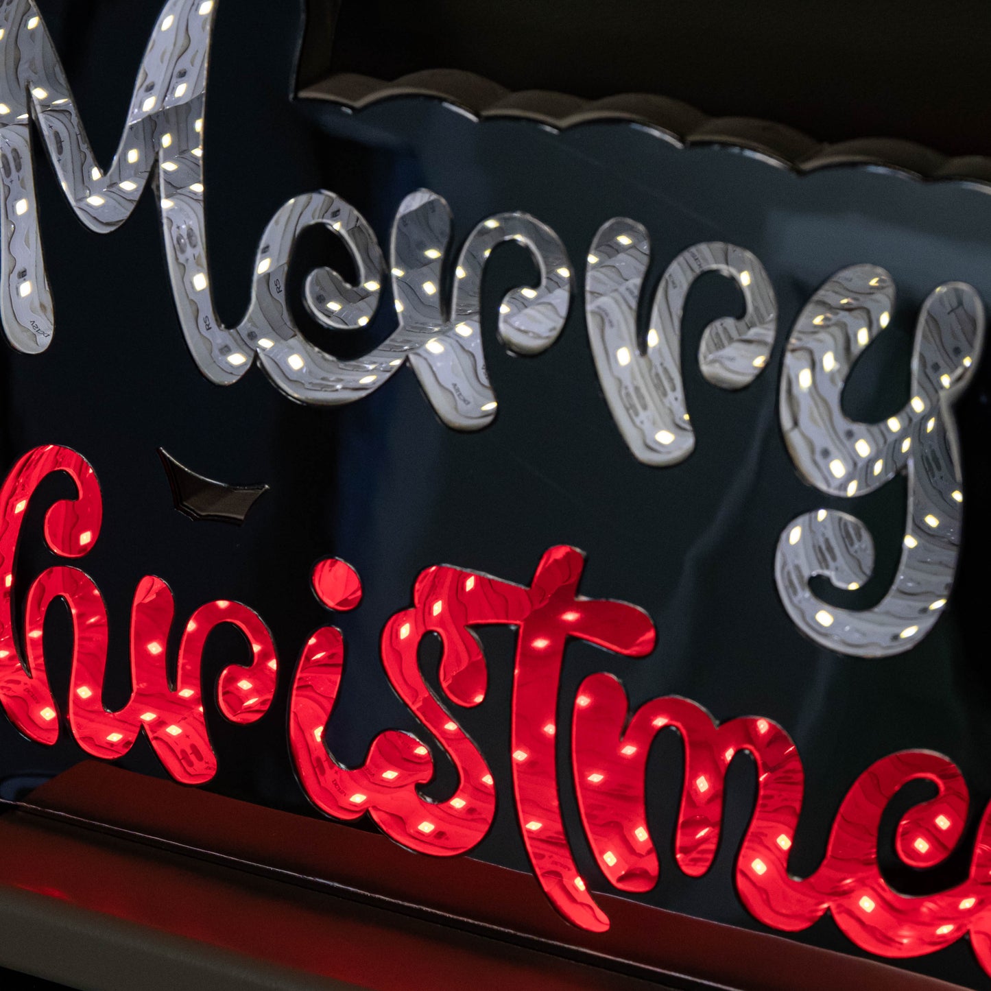 32cm Infinity Merry Christmas on Wooden Base with Red and White LEDs