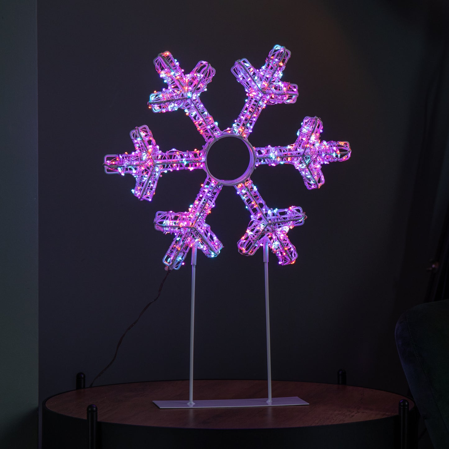 45cm Light up White Christmas Snowflake on Metal Stand with Twinkling Rainbow LEDs