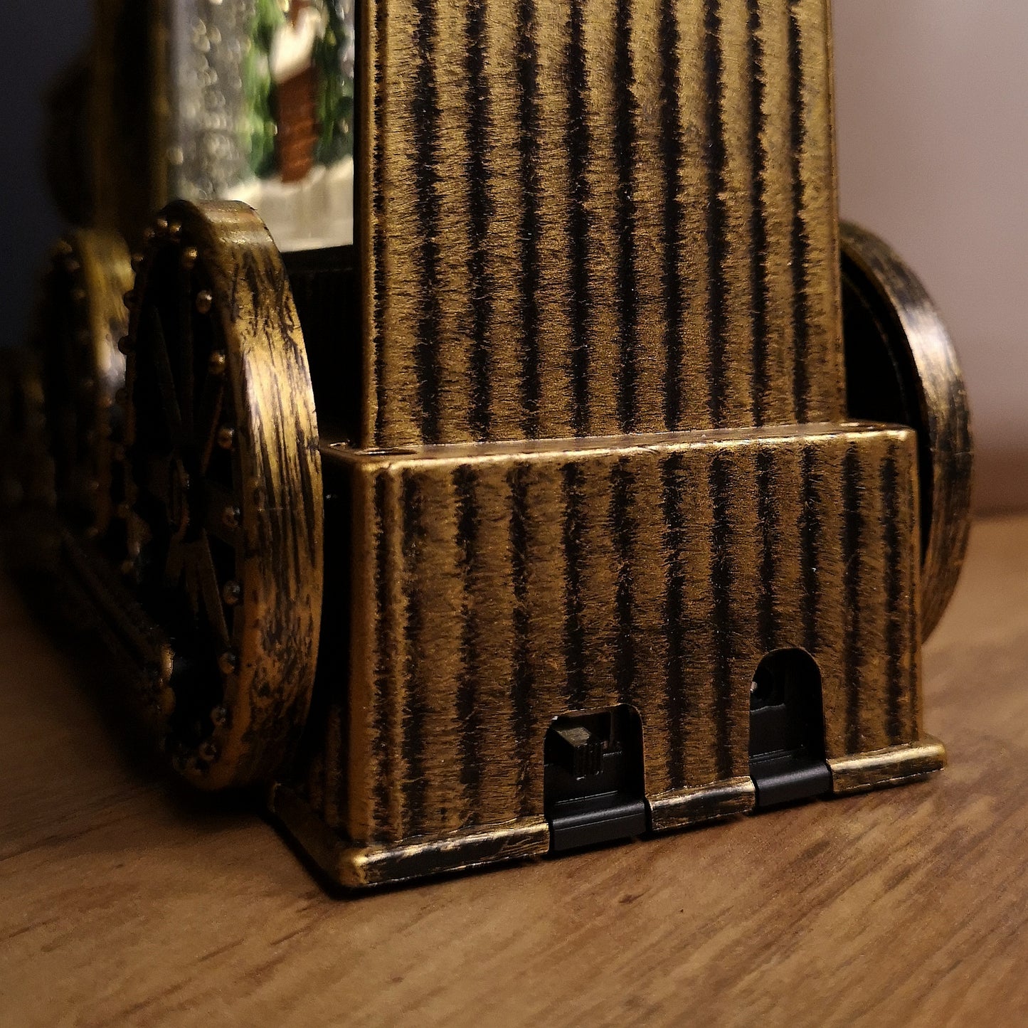 29cm Dual Powered Light up Gold Christmas Train Water Spinner with Santa Scene