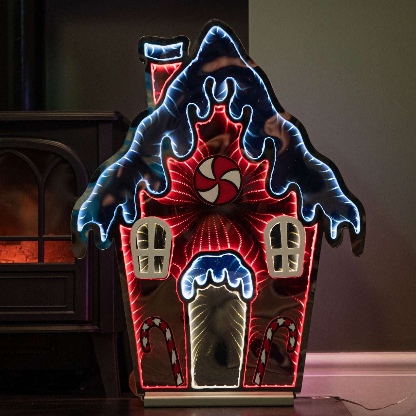 66cm Light up Gingerbread House Christmas Decoration with Red and White LEDs