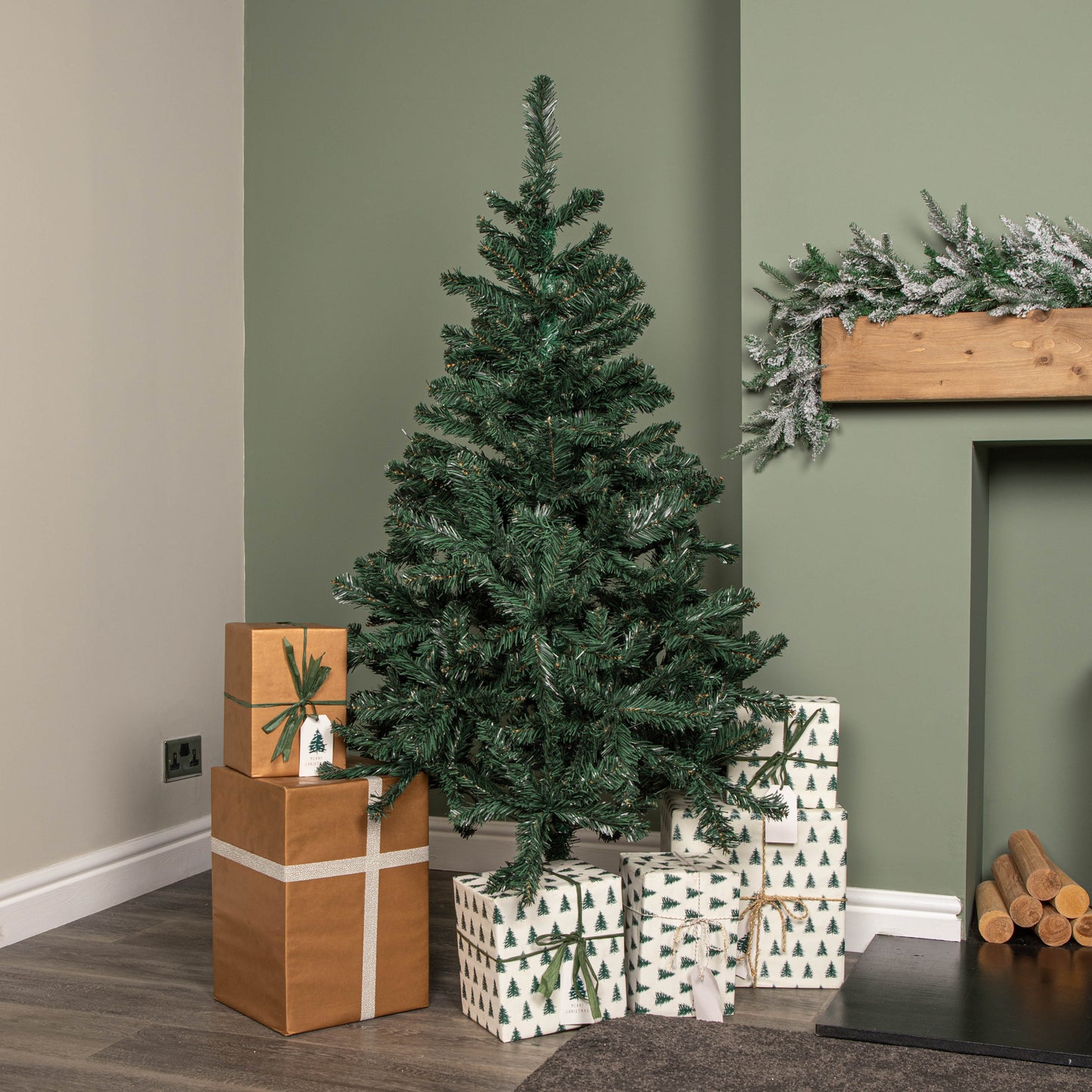 5ft (1.5m) Green Artificial Christmas Tree with Green Metal Stand and 329 Tips