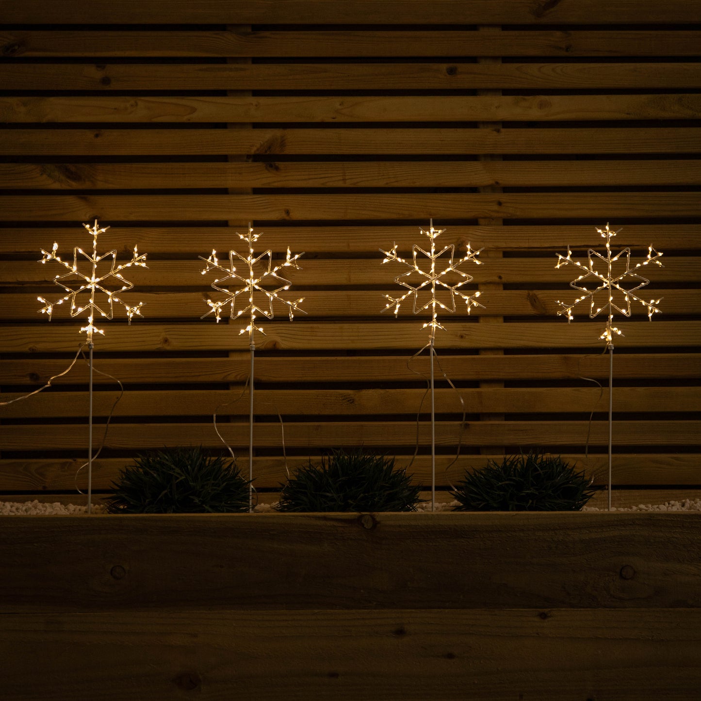 Set of 4 60cm Light up Christmas Snowflake Path Lights with 260 Warm White LEDs