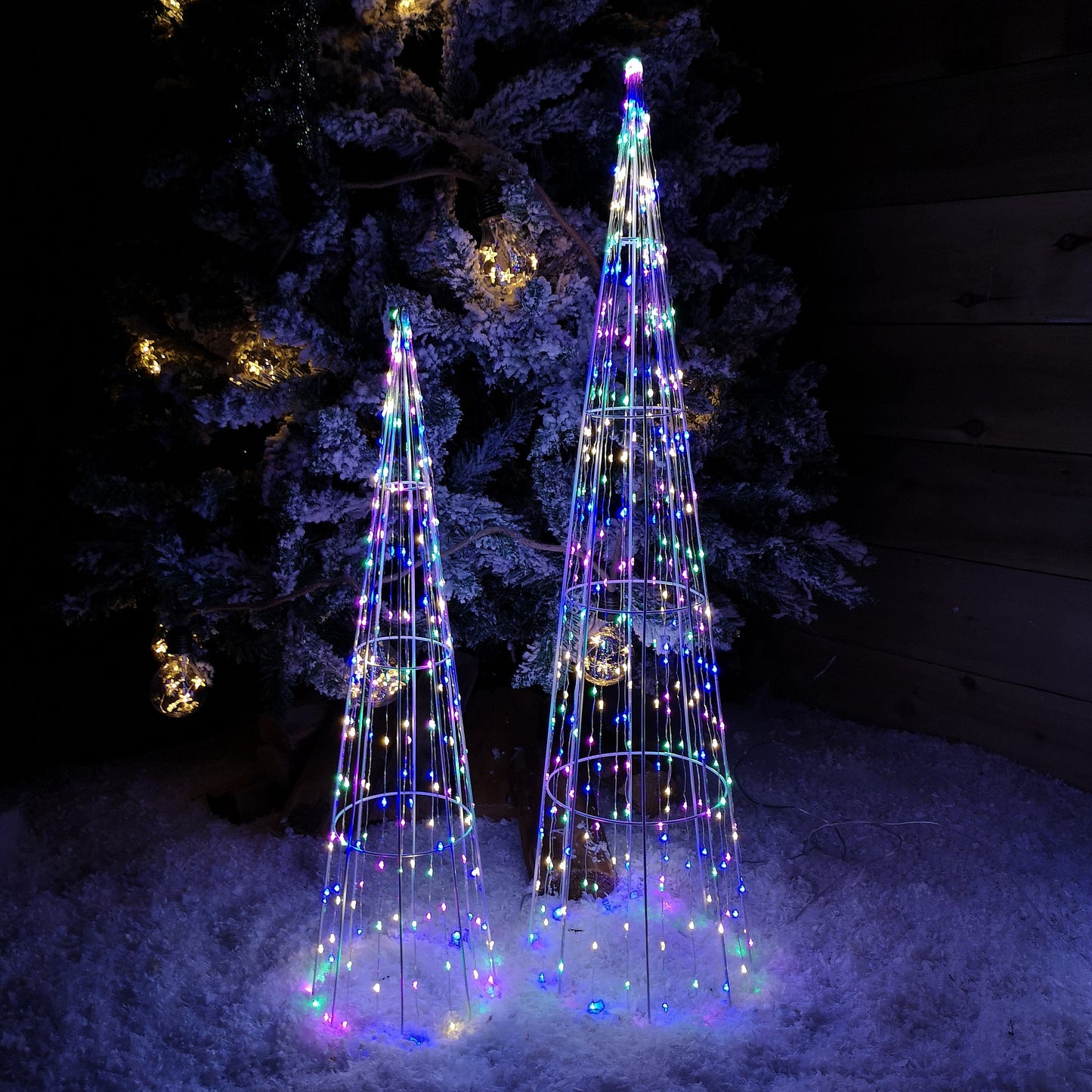 Multi Function LED White Tree Cone Trio with 640 Multi Coloured LEDs