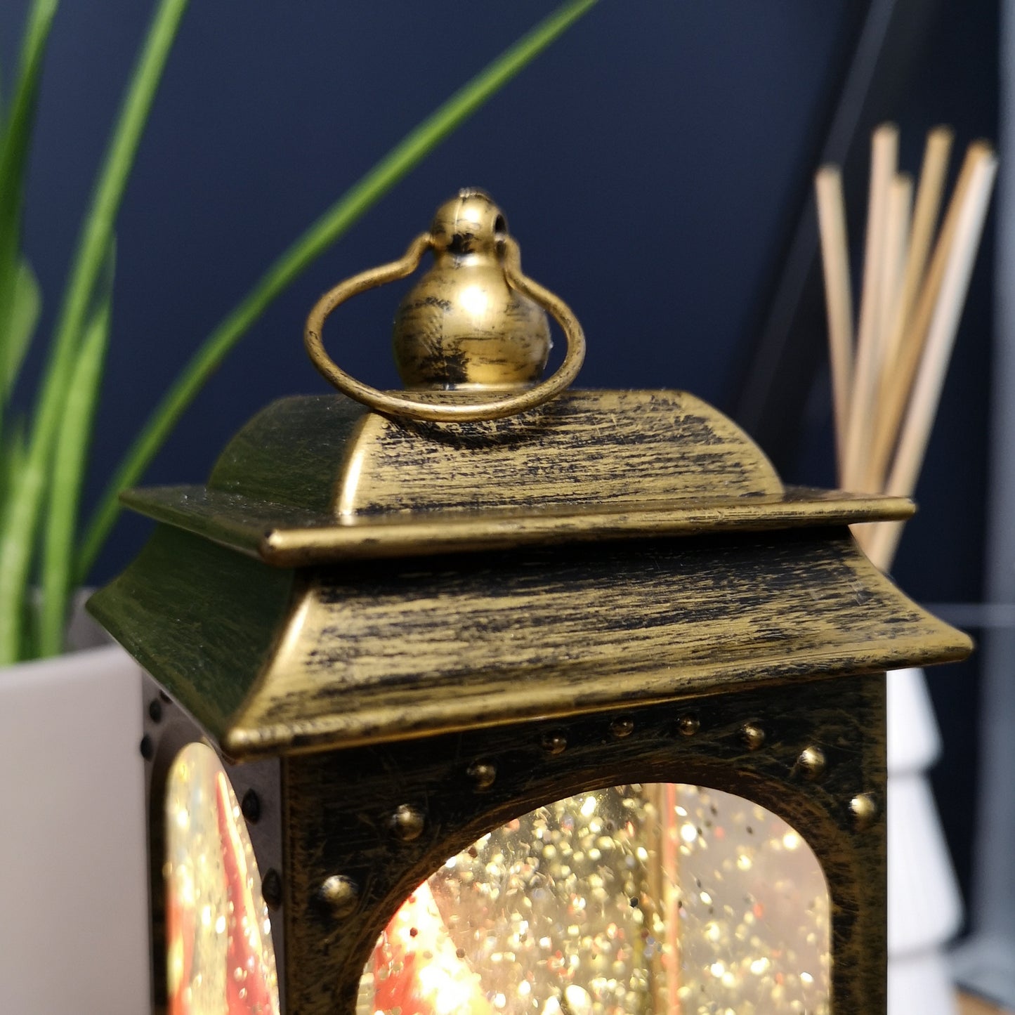 21cm Christmas Gonk Glitter Water Spinner Lantern Decoration