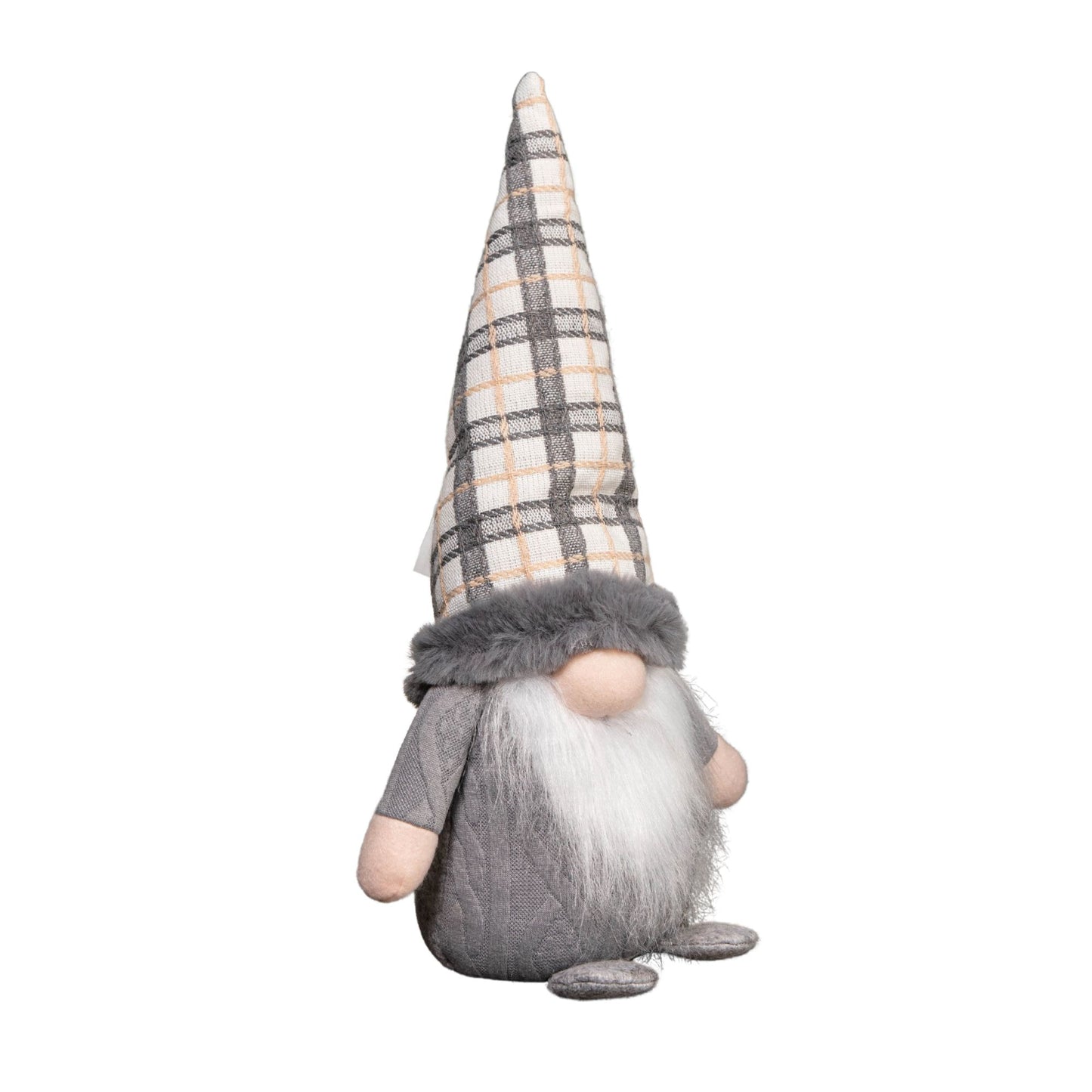 35cm Grey Standing Christmas Gonk Decoration with Tartan Hat