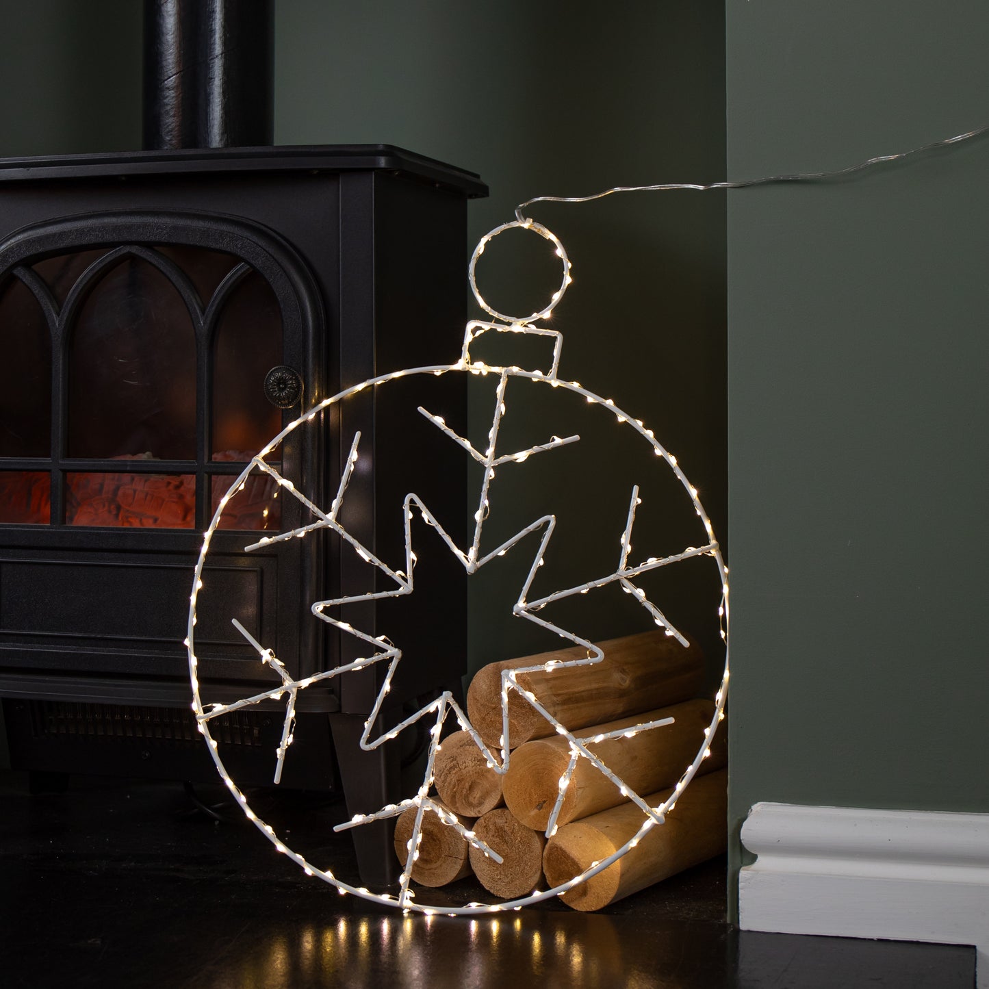 48cm x 38cm Light up Hanging Christmas Snowflake Bauble with 250 Warm White LEDs