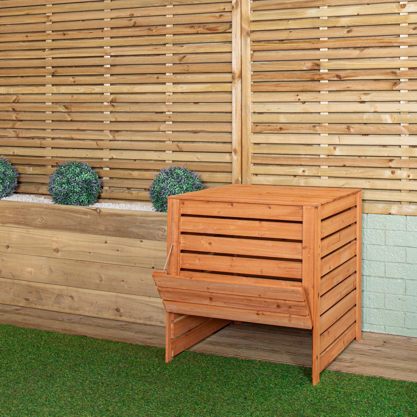 74 x 71cm Large Wooden Garden Waste Compost Bin with Removable Lid & Bottom Door