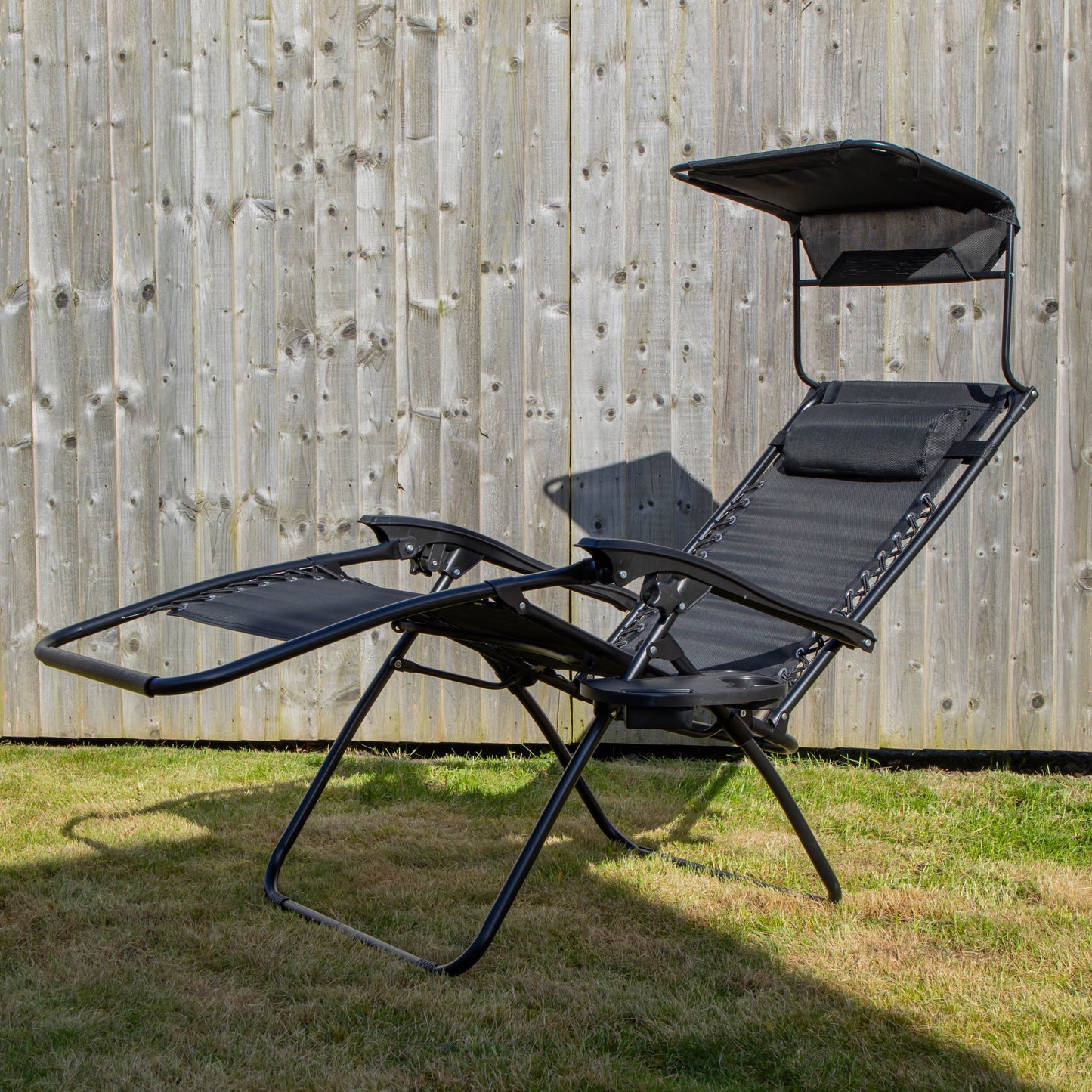 Set of 2 Multi Position Garden Gravity Relaxer Chair Sun Lounger with Sun Canopy in Black