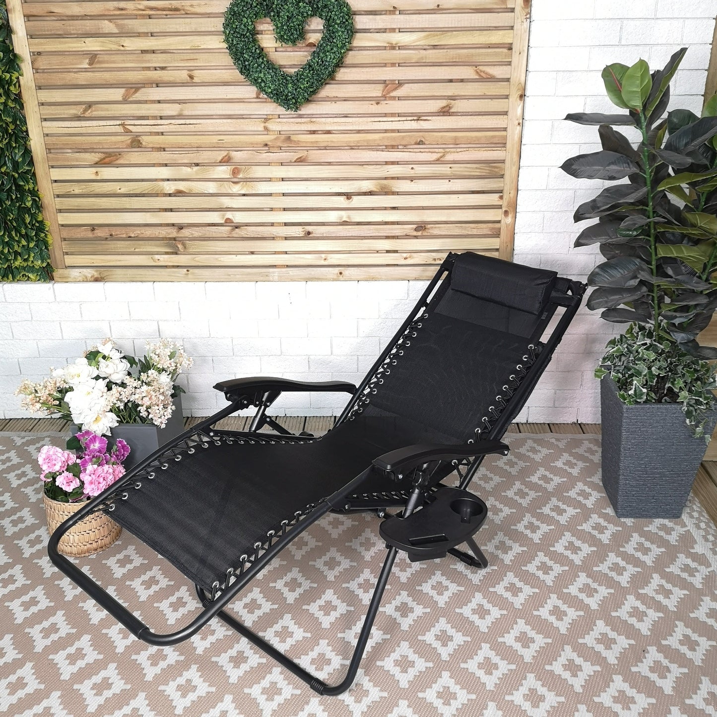 Factory Seconds Multi Position Garden Gravity Relaxer Chair Sun Lounger with Sun Canopy in Black