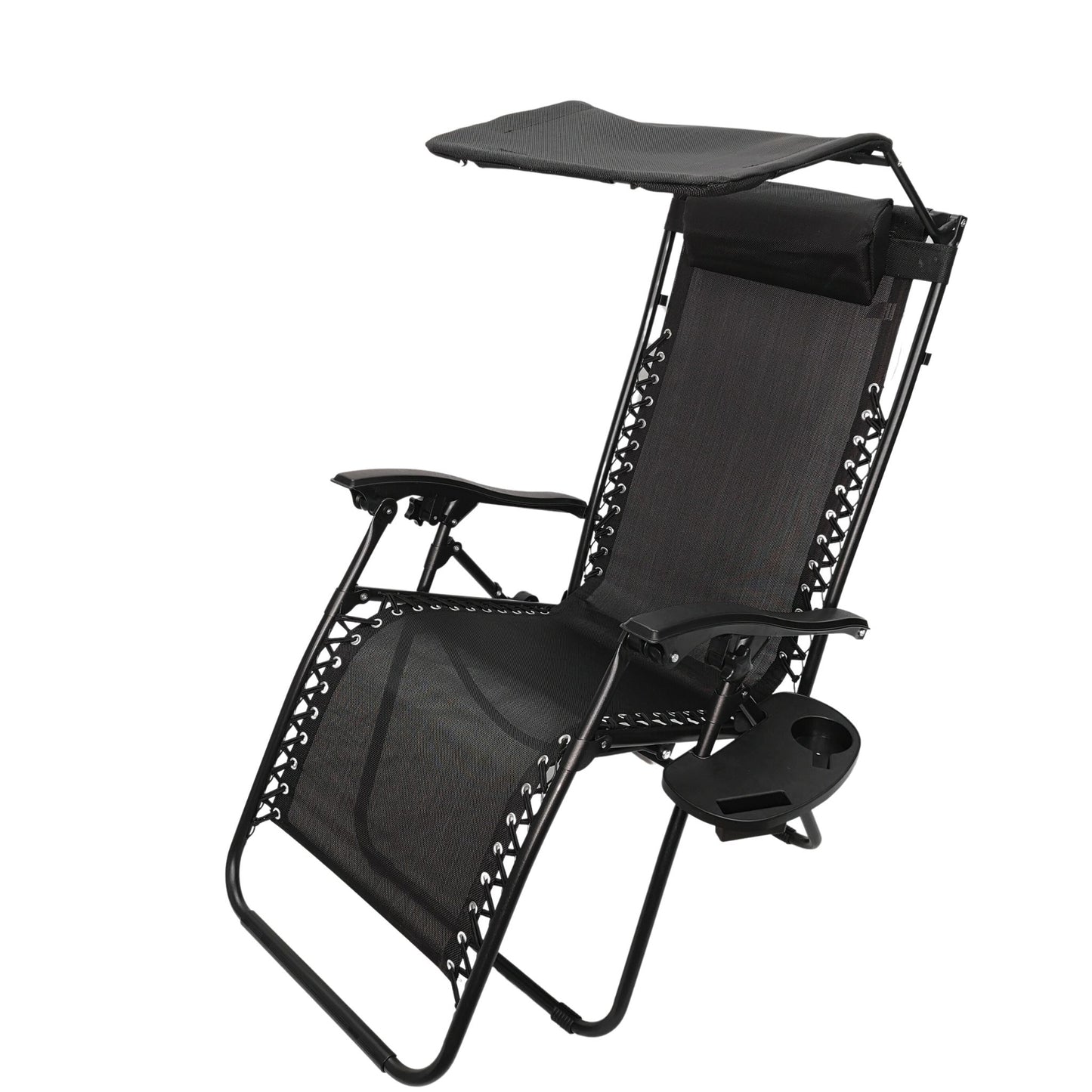 Factory Seconds Multi Position Garden Gravity Relaxer Chair Sun Lounger with Sun Canopy in Black