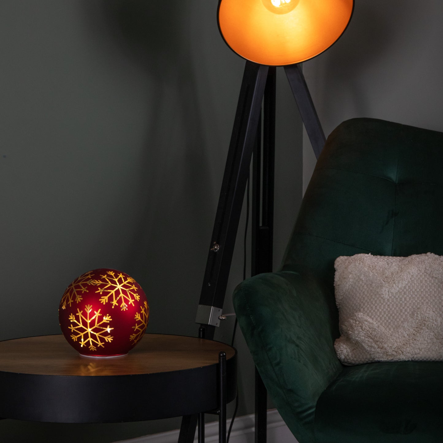 15cm Battery Operated Light up Snowflake Glass Ball in Red with Warm White LEDs