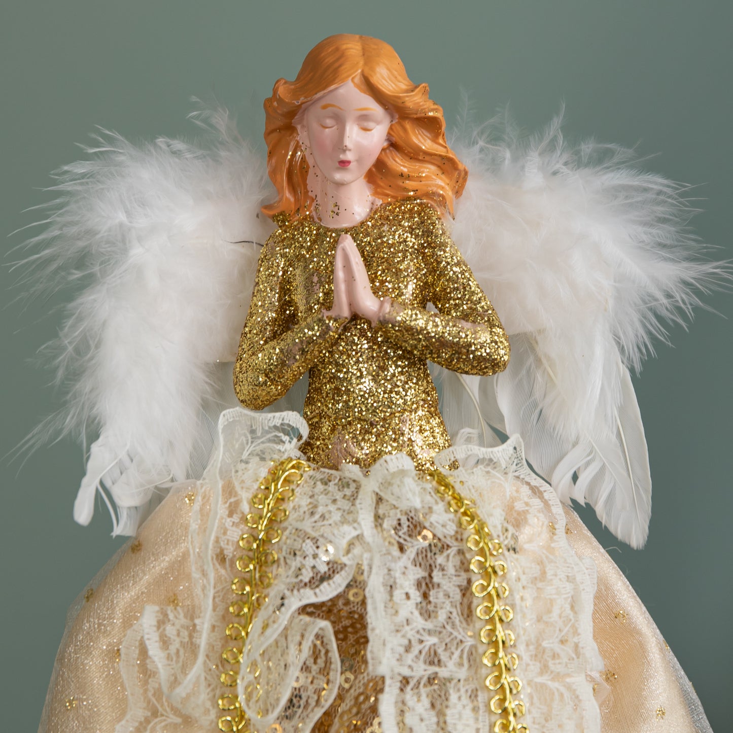 25cm Christmas Angel Tree Topper Decoration with Feather Wings in Gold