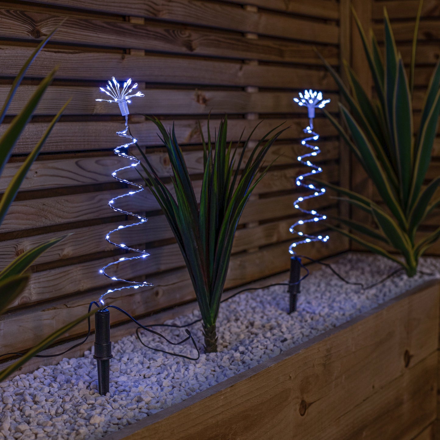 30cm Set of 4 Light up Silver Spiral Shaped Christmas Tree Garden Path Lights with 200 White LEDs