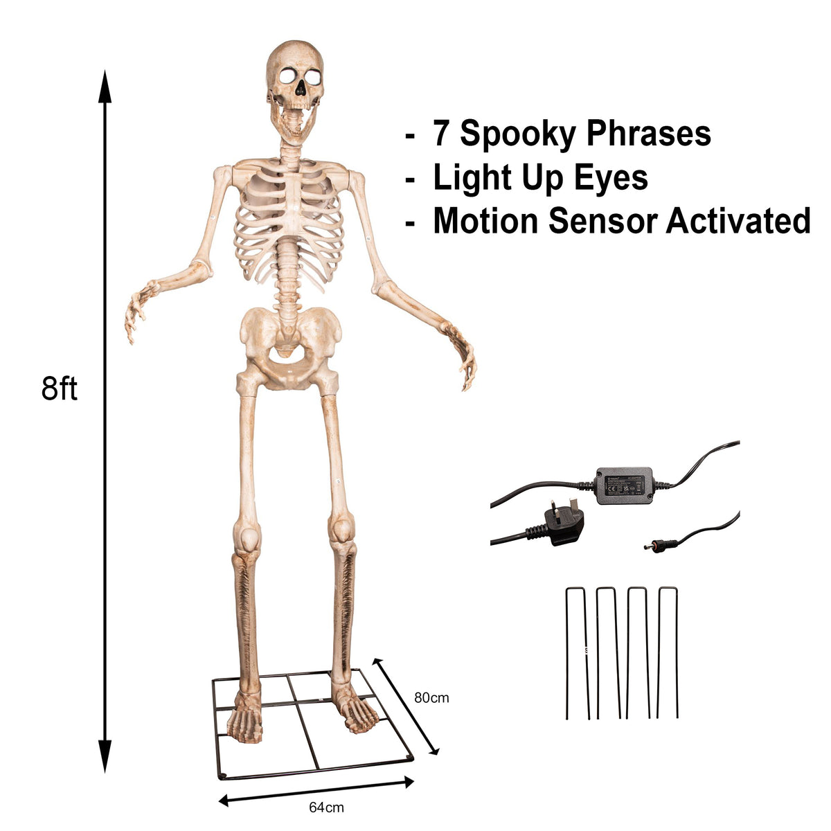 GIANT 8ft (240cm) Standing Indoor Outdoor Animatronic Halloween Skeleton Decoration