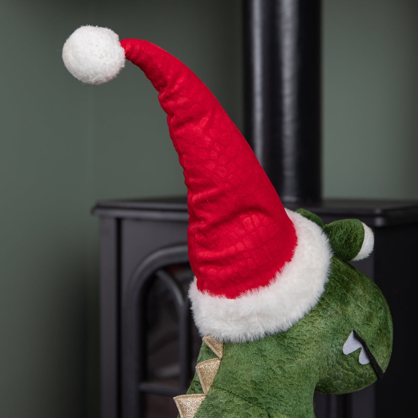 70cm Tall Green Plush Santa-Saurus Dino Standing Christmas Decoration with Santa Hat