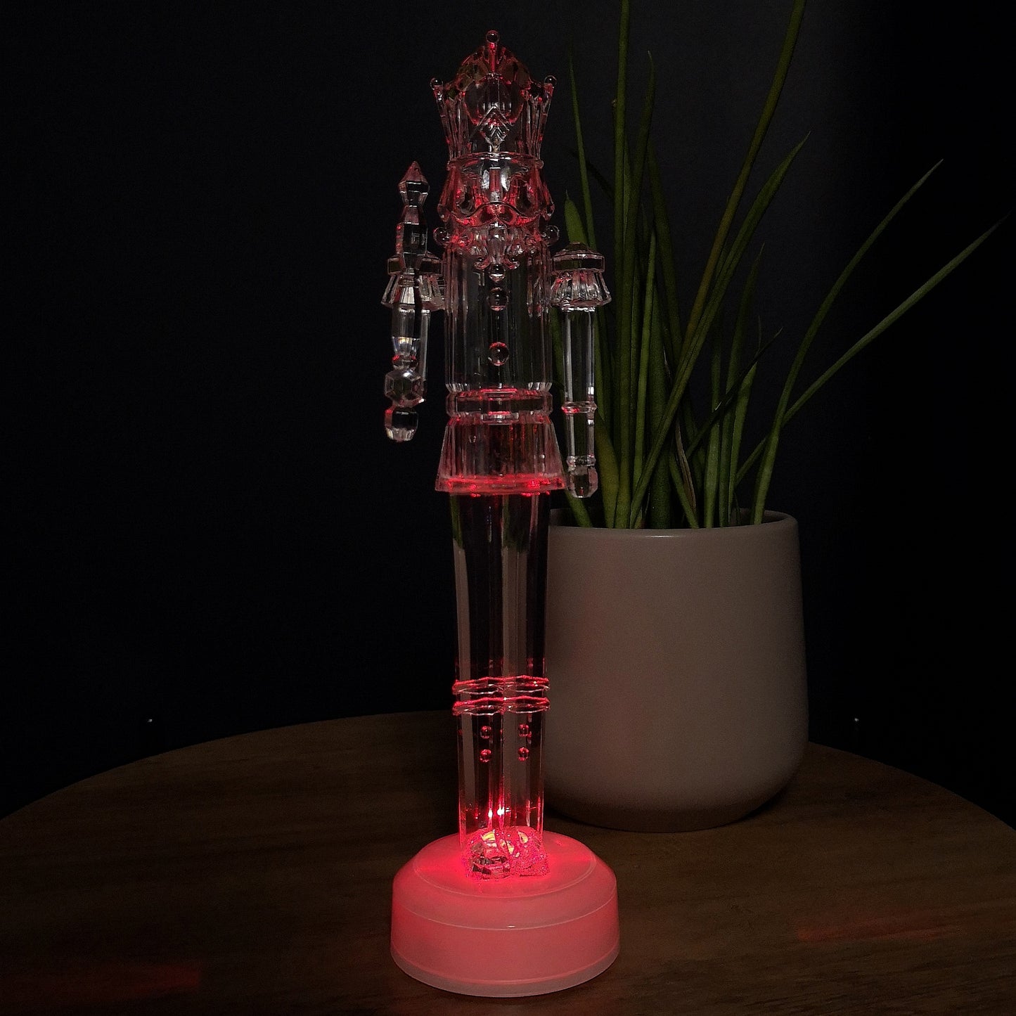 30cm Clear Acrylic Light up Christmas Nutcracker Decoration with Colour Changing LEDs