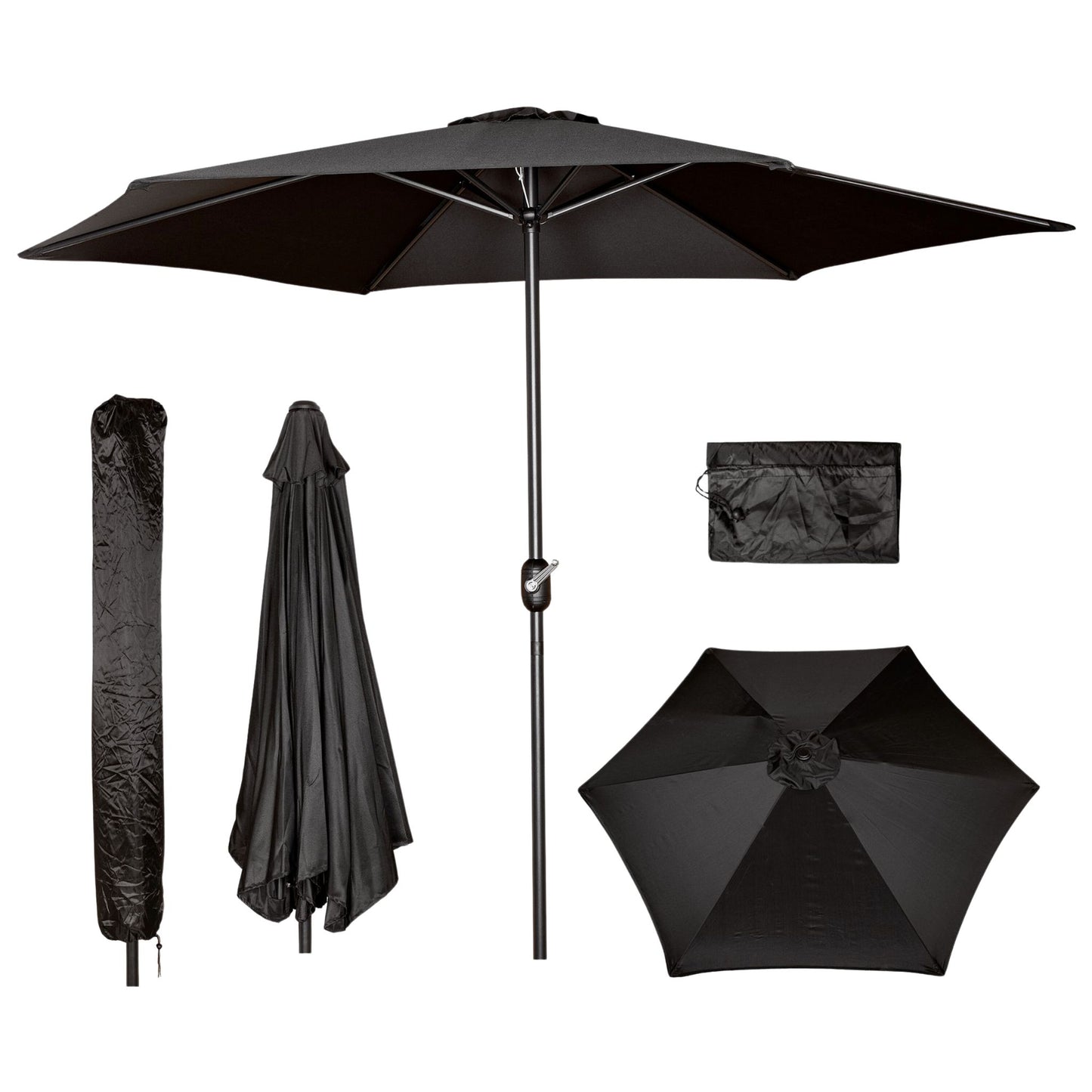 Factory Seconds: Samuel Alexander 2.7m Havana Garden Patio Parasol with Crank Handle and Cover in Black