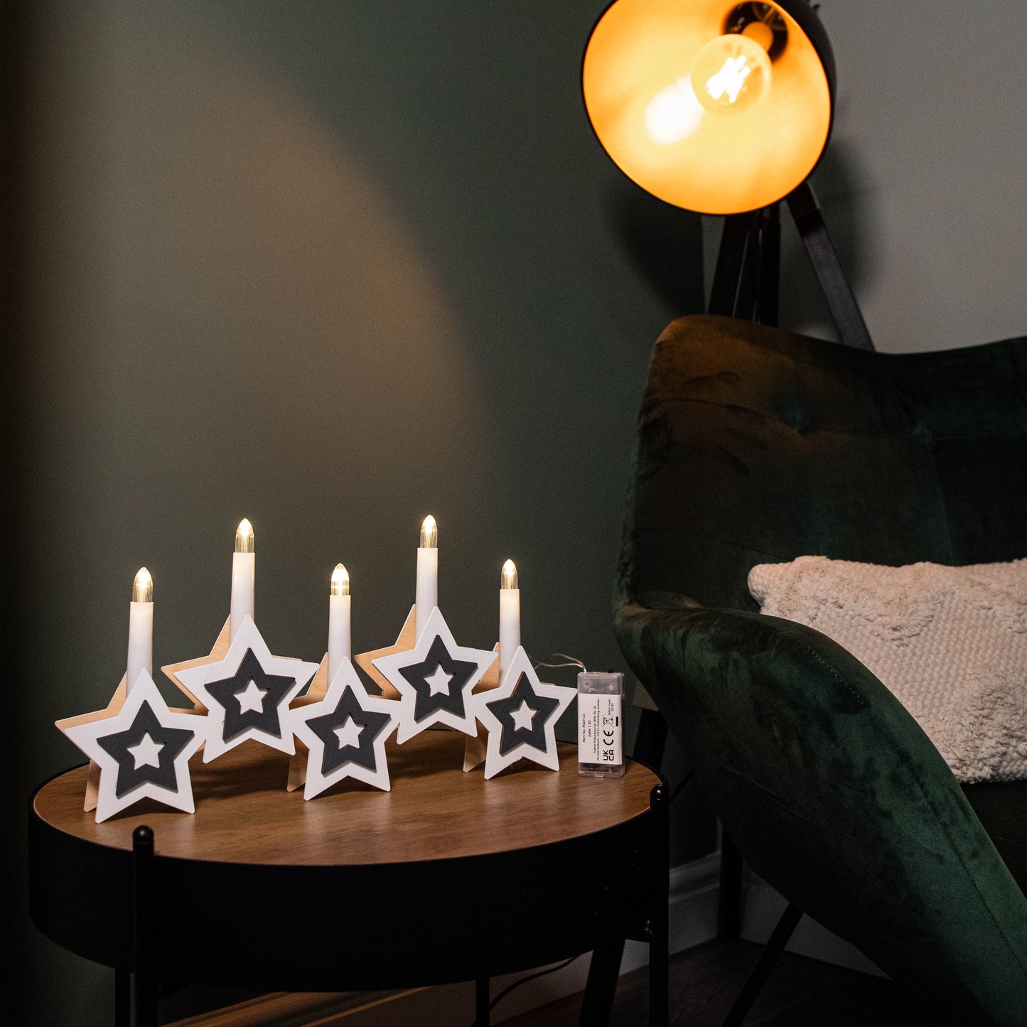 38cm Battery Operated White Wooden Christmas Candle Bridge Decoration with LEDs