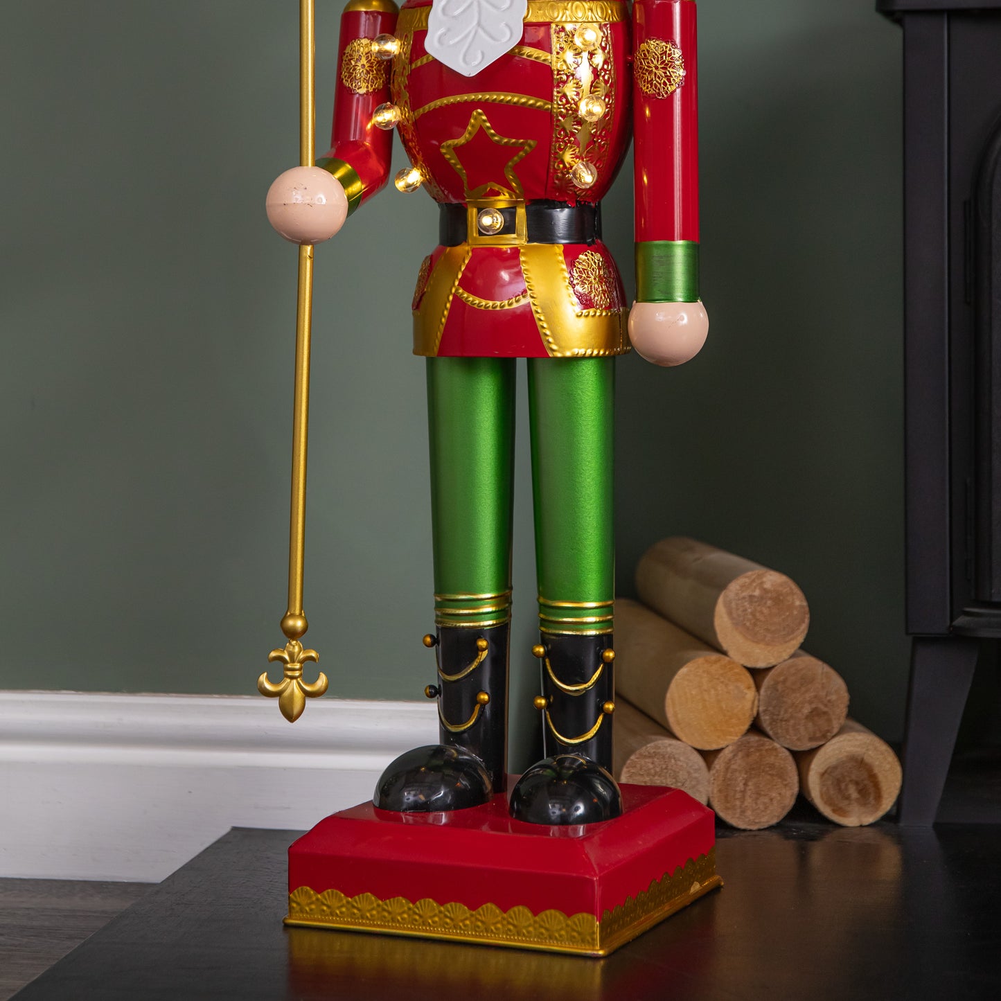 80cm Light Up Nutcracker Soldier LED Christmas Wooden Ornament Home Decoration