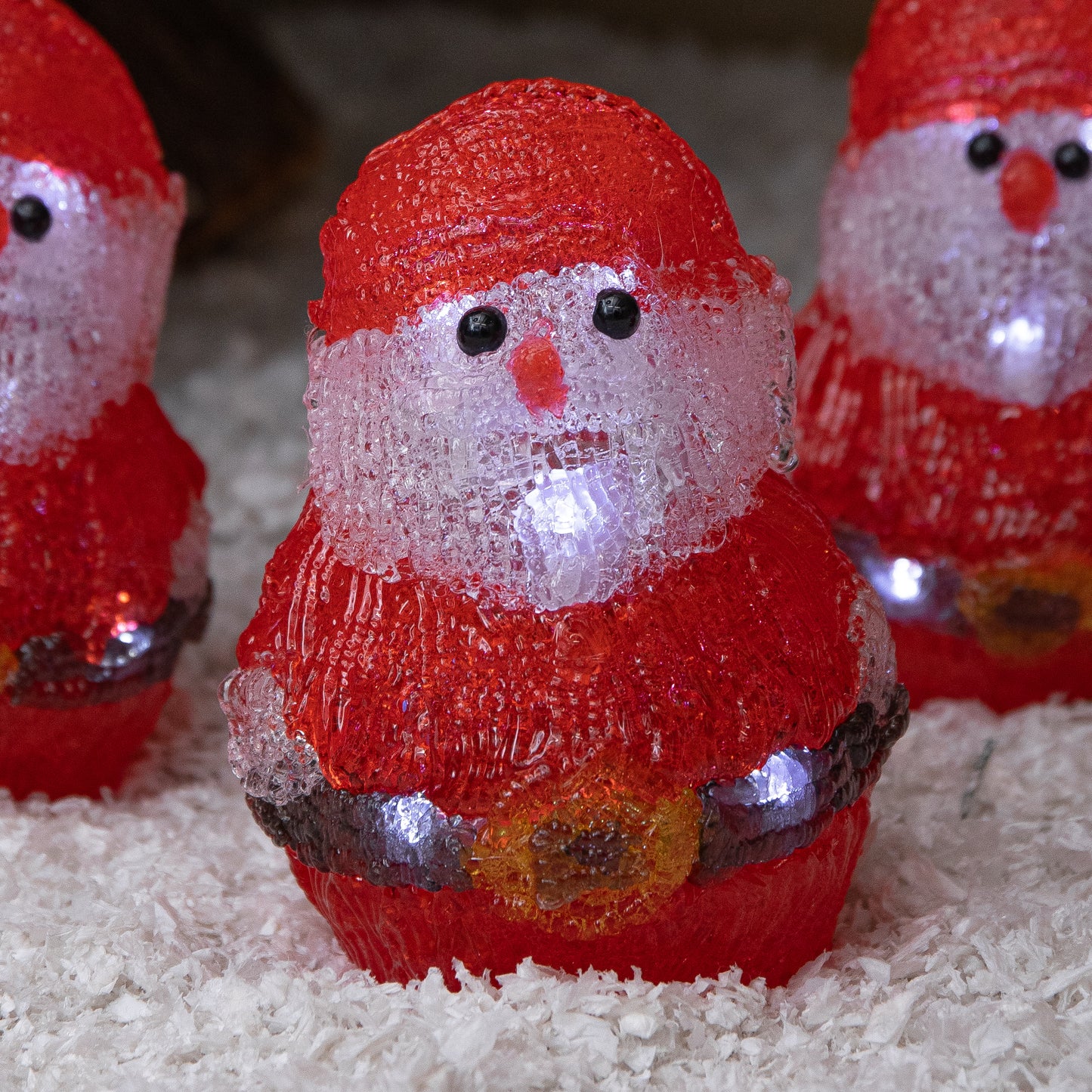 14cm Set of 5 Battery Operated Light up Christmas Santa Ornaments with 40 Cool White LEDs
