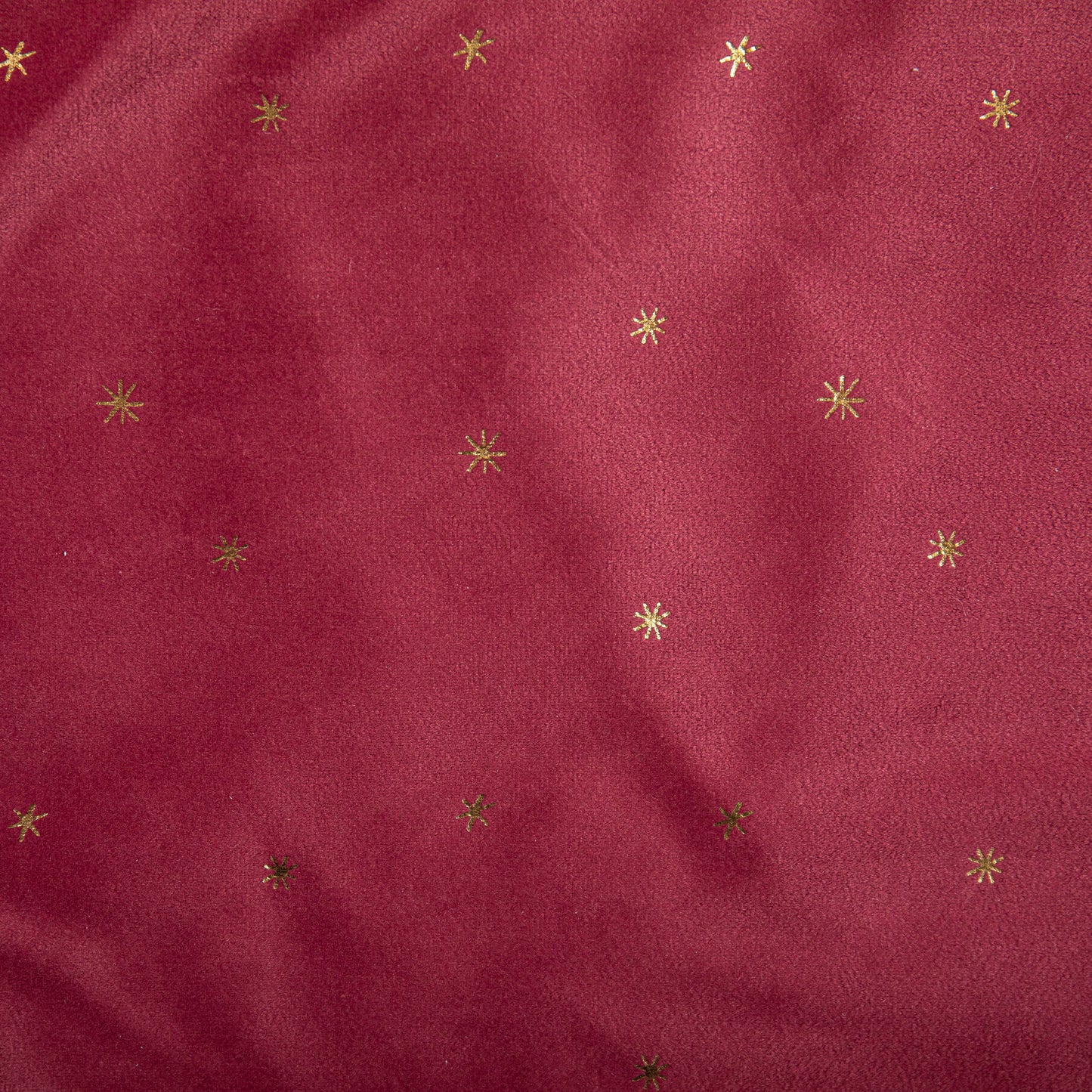 1.2m Soft Burgundy Velour Christmas Tree Skirt with Gold Star Print