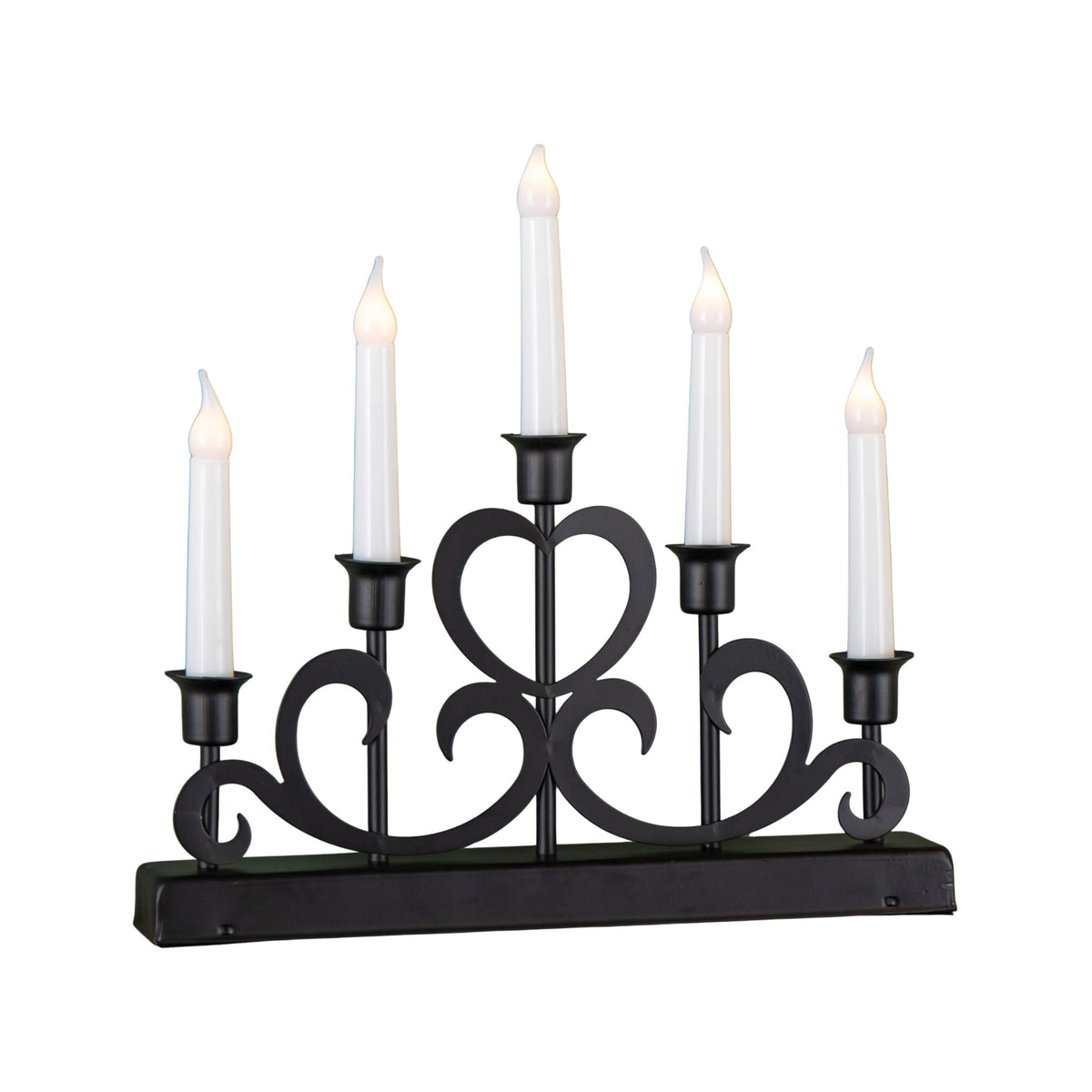 32cm Battery Operated Light up Black Metal Christmas Candlebridge with 5 LEDs