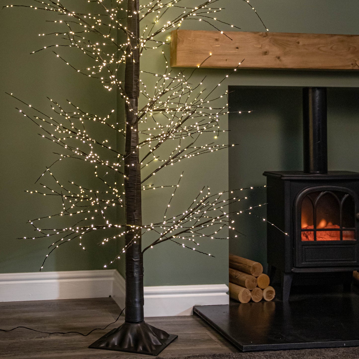 Factory Seconds: 7ft (2.1m) Light up Black Micro Dot Christmas Tree with 1700 Static & Twinkling Warm White LEDs