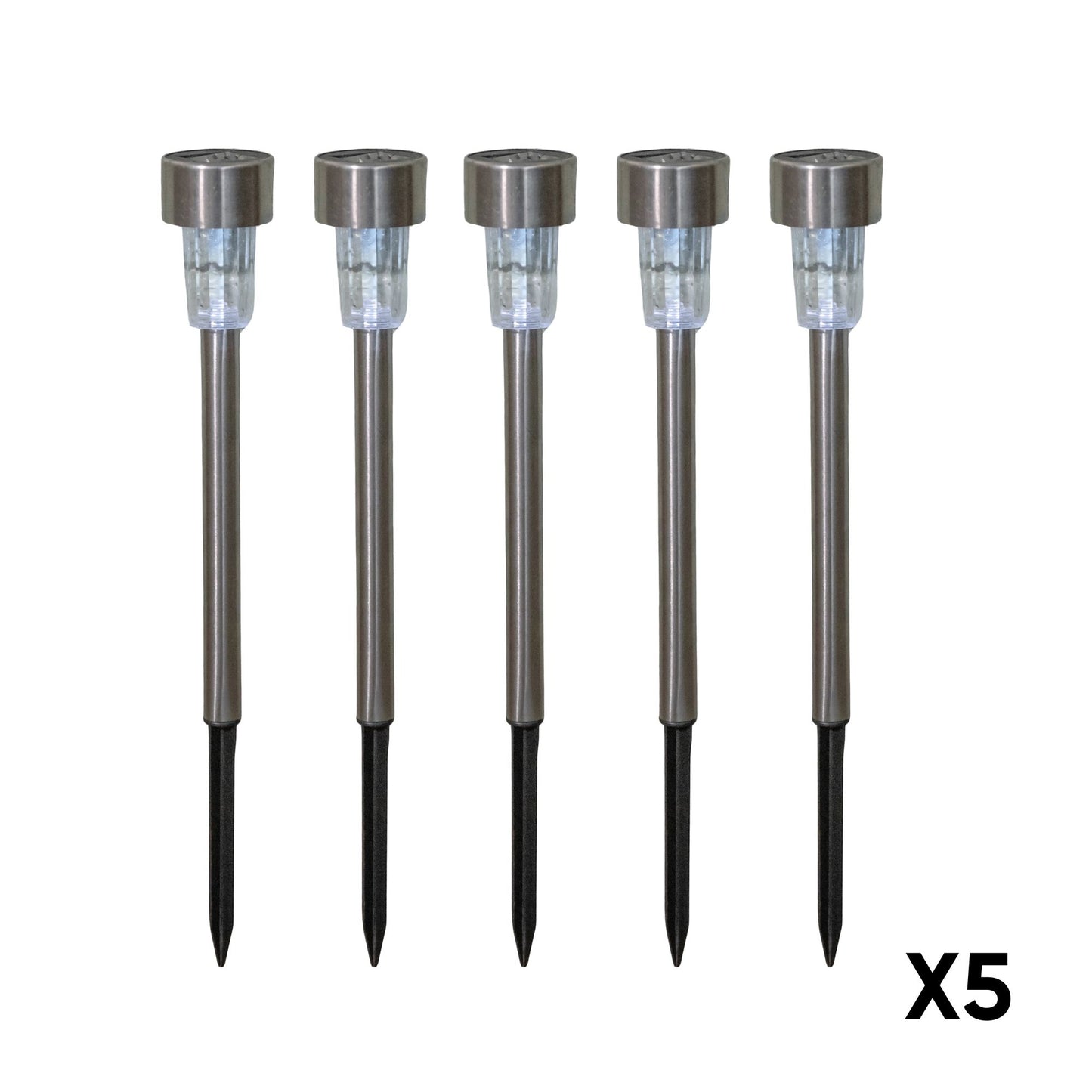 36cm 5 White LED Stainless Steel Solar Garden Path Lights